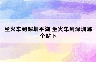 坐火车到深圳平湖 坐火车到深圳哪个站下